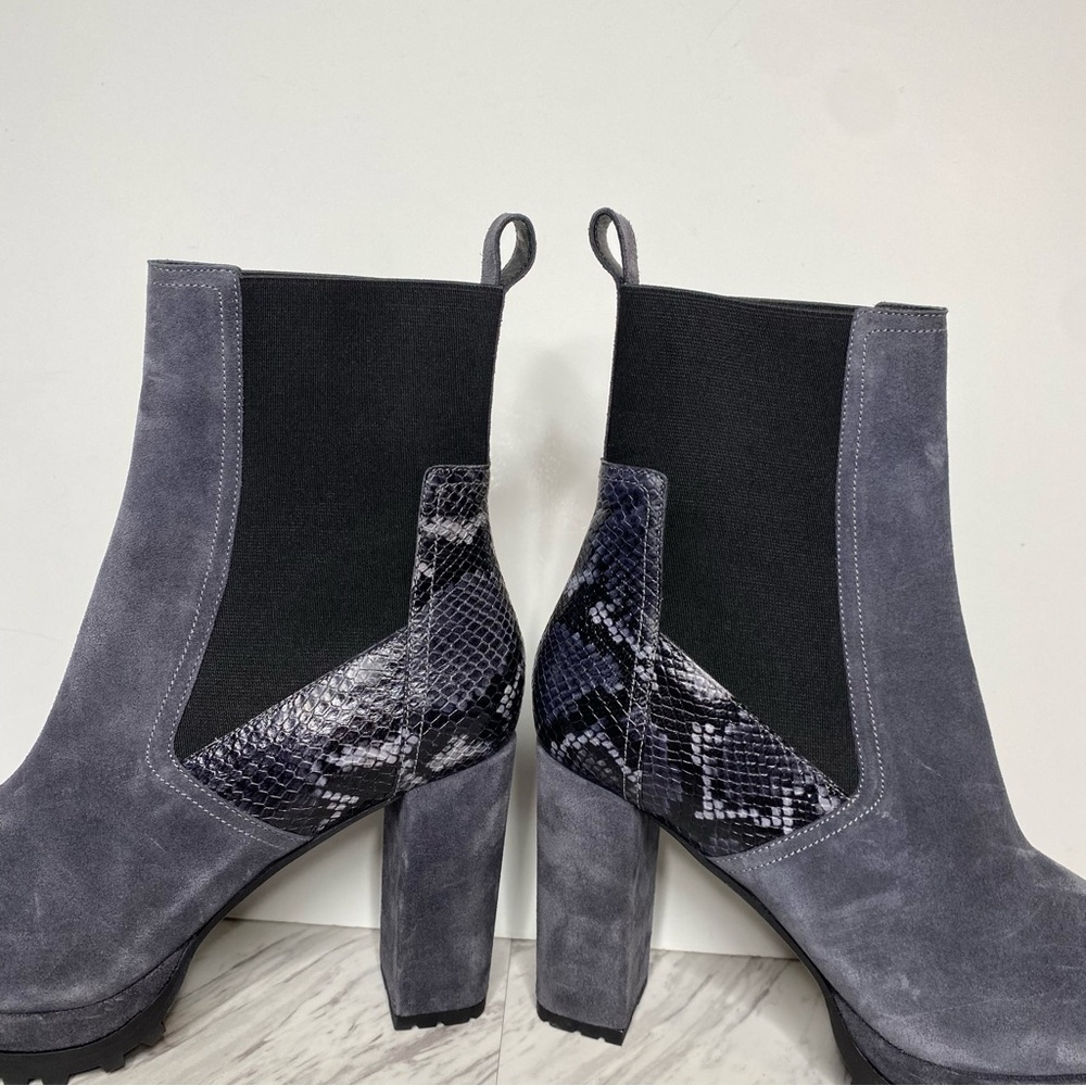 All Saints Sahara Gray Suede Snakeskin Heeled Boot 11 - Picture 9 of 16